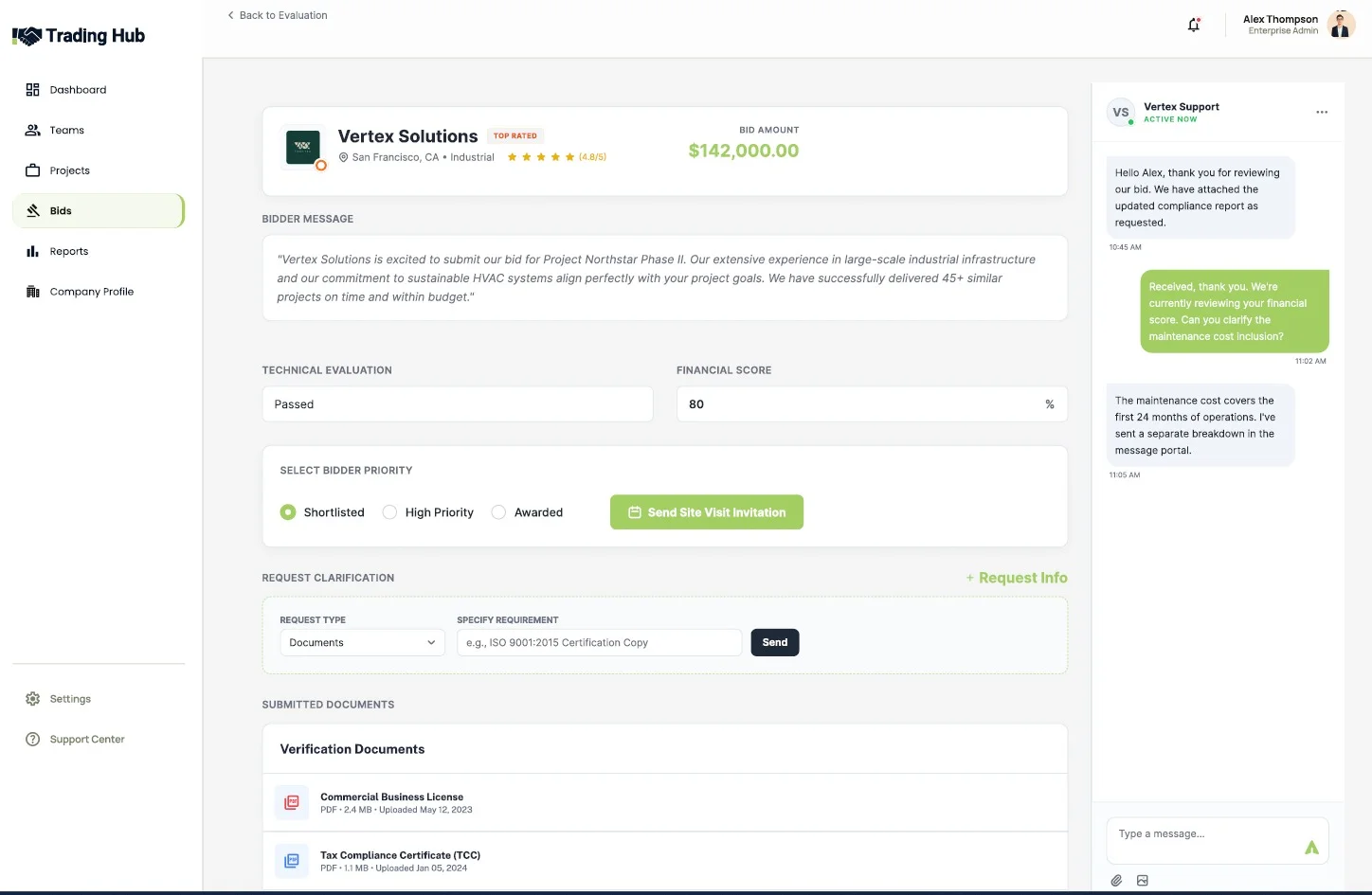 منصة المناقصات - تقييم عرض بمبلغ 142,000 دولار