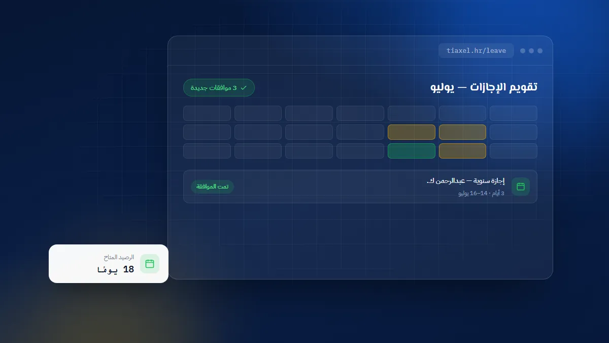 لوحة تحكم إدارة الإجازات وتقويم الطلبات