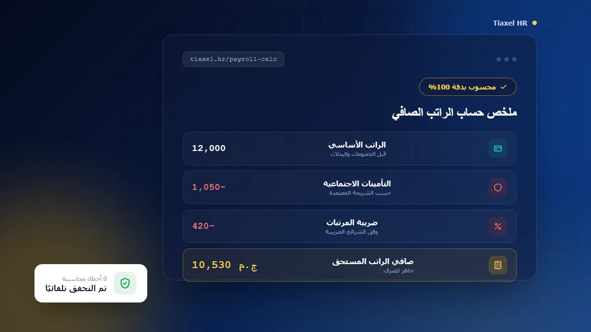 لوحة حساب صافي الراتب والتأمينات والضرائب في مصر